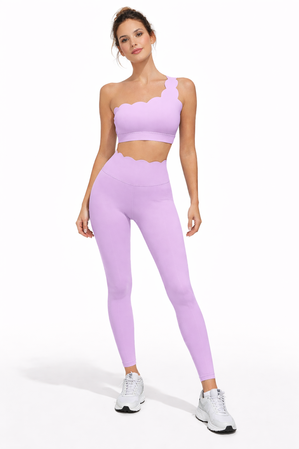 SELINE Women’s One-Shoulder Wavy Crop Top & High-Waist Leggings Set