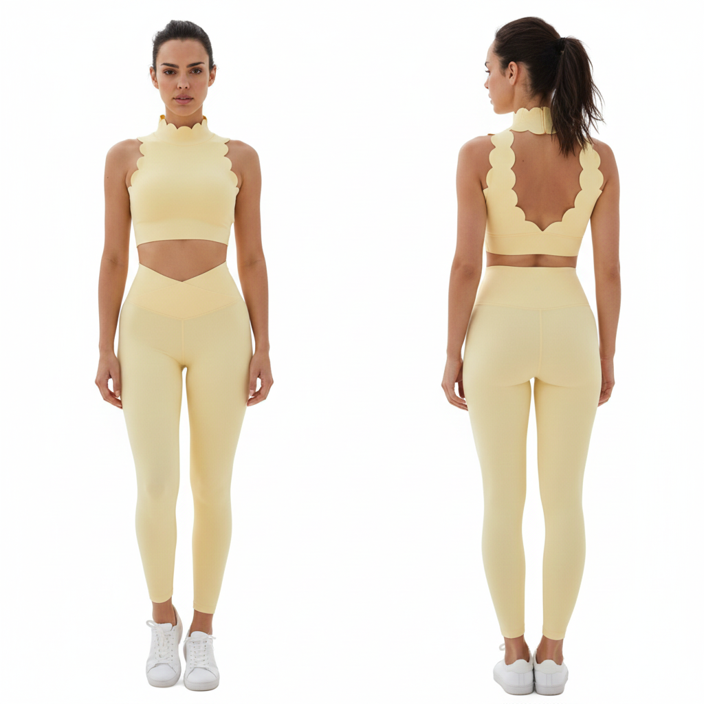 SELINE Wavy Backless Sleeveless Fitness Crop Top & V-Waist Leggings Set - Image 9