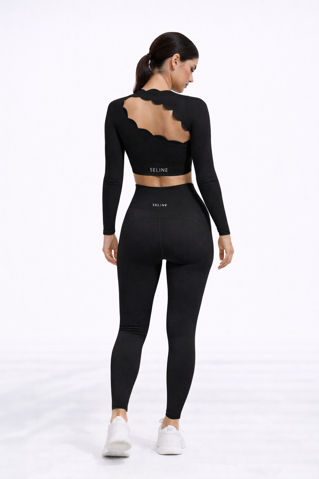 SELINE Wavy Asymmetrical Slash-Neck Long Sleeve Crop Top & V-Waist Leggings set - Image 7