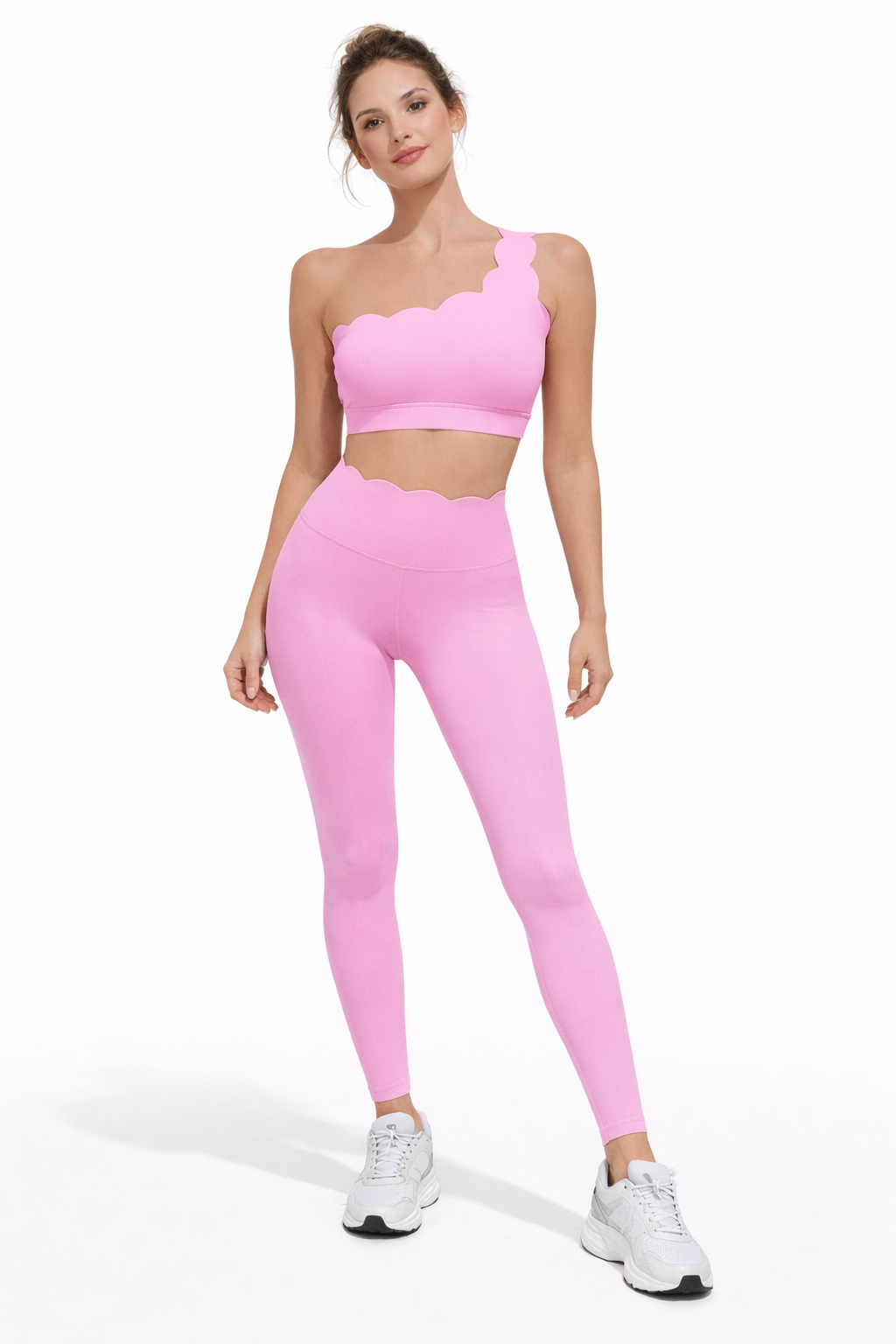 SELINE Women’s One-Shoulder Wavy Crop Top & High-Waist Leggings Set - Image 2