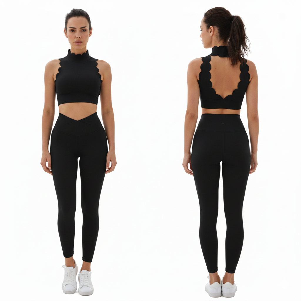 SELINE Wavy Backless Sleeveless Fitness Crop Top & V-Waist Leggings Set - Image 7