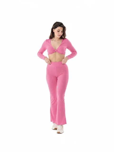 SELINE Women’s Twist-Front V-Neck Long Sleeve Crop Top & Flare Pants Set