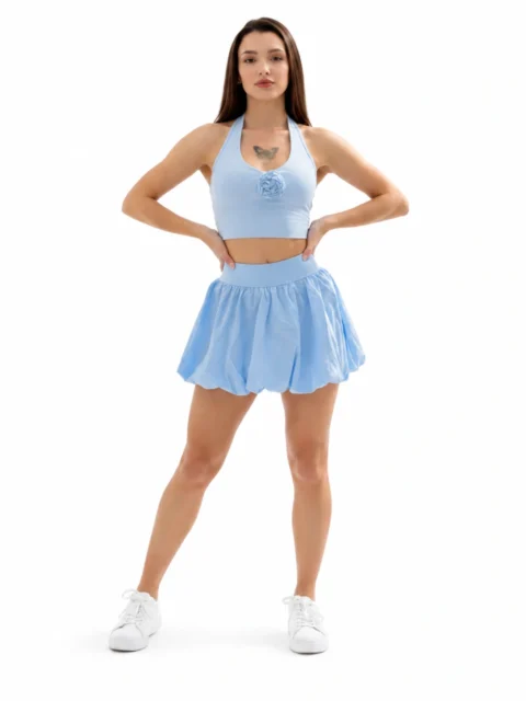 SELINE Women’s Halter Backless Crop Top & Bubble Skirt Set