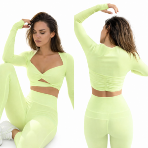 SELINE Long Sleeve Twist-Front Cutout Crop Top & High-Waist Leggings Set