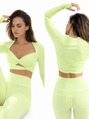 SELINE Long Sleeve Twist-Front Cutout Crop Top & High-Waist Leggings Set