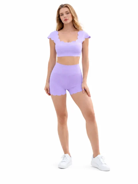 SELINE Women’s Elegant Scallop Edge Top & Shorts Set – Wide Shoulder Straps