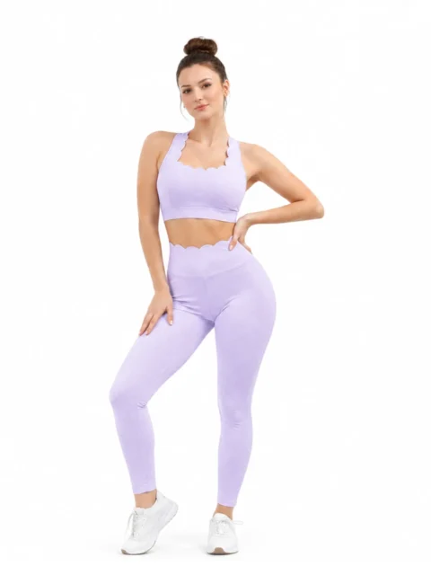 SELINE Women’s Push-Up Wavy Cross-Back Sports Bra & Wavy Leggings Set
