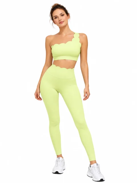 SELINE Women’s One-Shoulder Wavy Crop Top & High-Waist Leggings Set