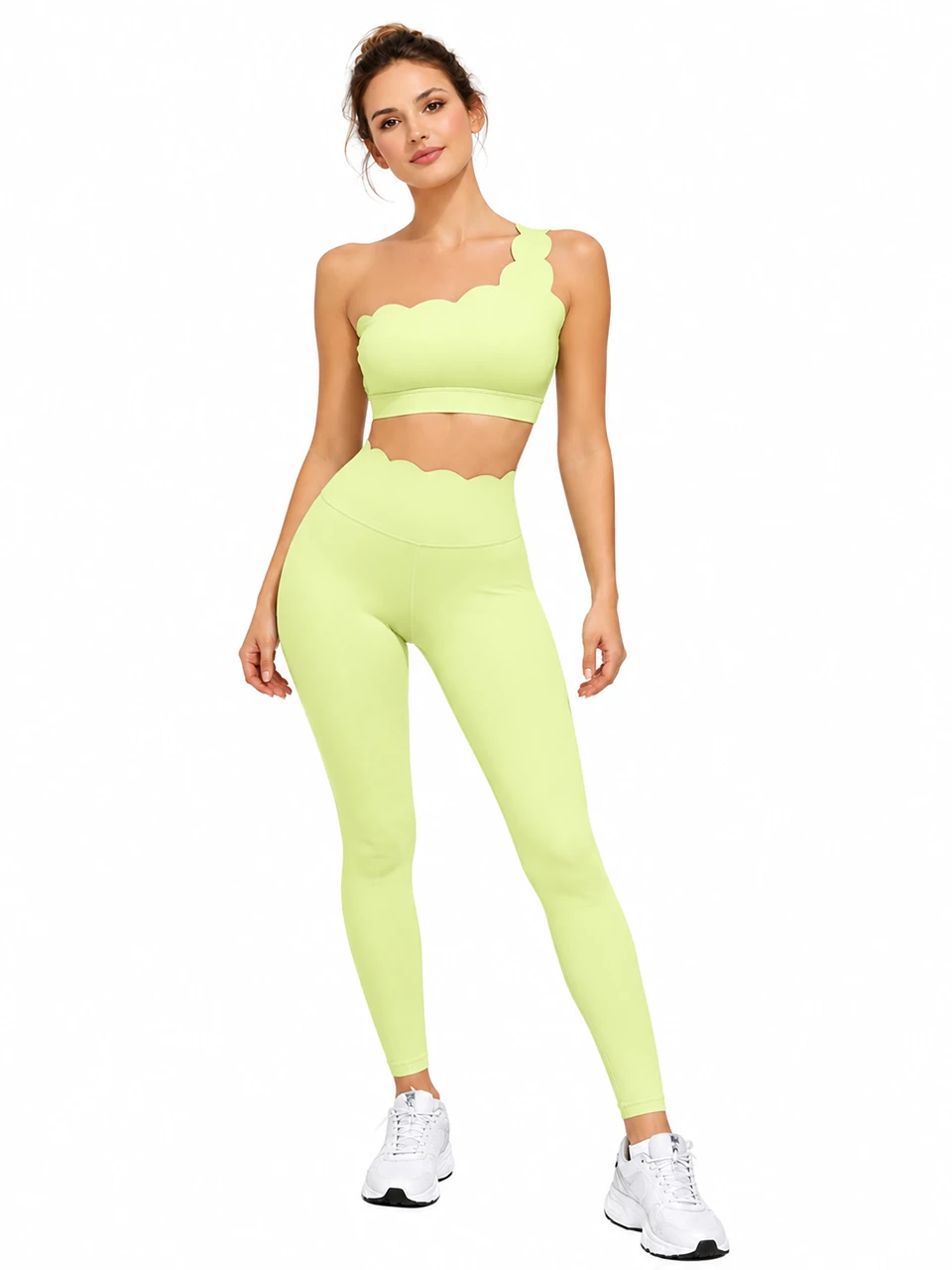 SELINE Women’s One-Shoulder Wavy Crop Top & High-Waist Leggings Set