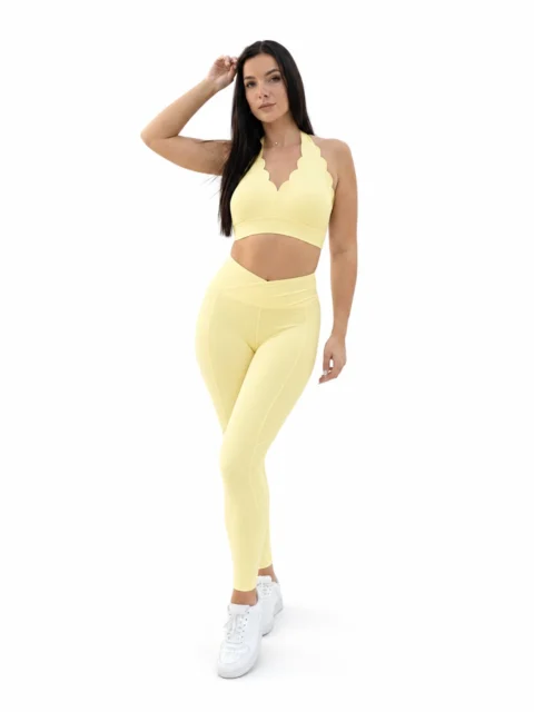 SELINE Deep V-Neck Wave Sports Bra & V-Waist Leggings Set