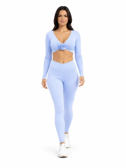 SELINE Floral Long Sleeve Crop Top & V-Waist Leggings Set