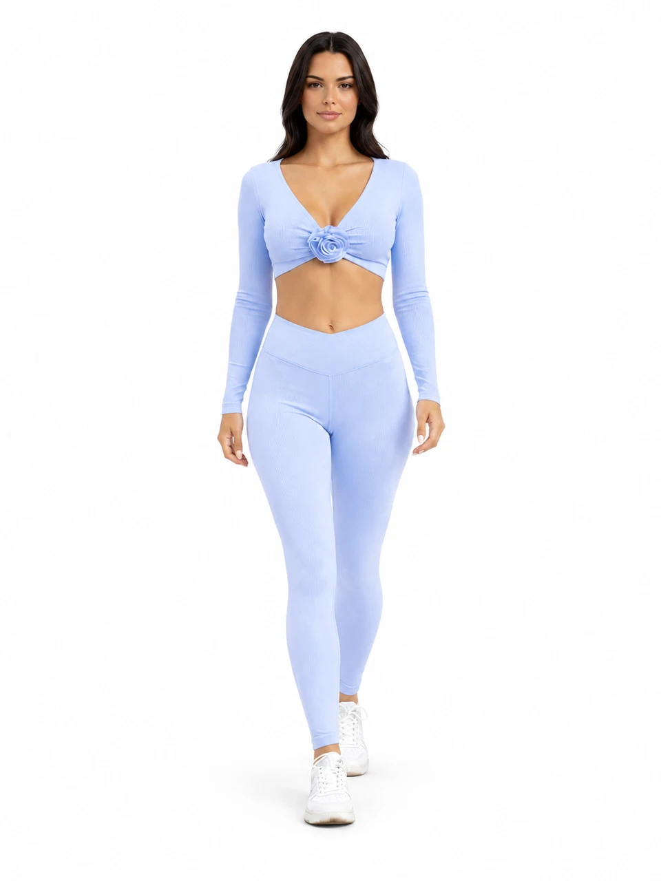 SELINE Floral Long Sleeve Crop Top & V-Waist Leggings Set