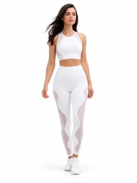 SELINE Mesh Patchwork Sports Bra & High-Waist Sculpting Leggings Set