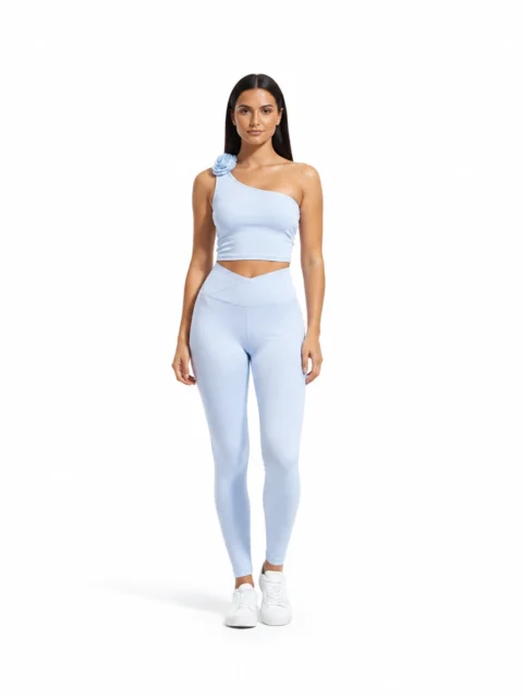 SELINE One-Shoulder Floral Crop Top & V-Waist Leggings Set