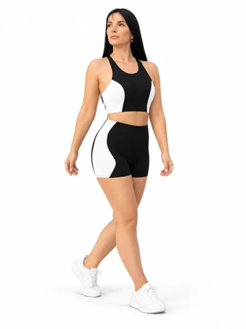 SELINE Black & White Matching Sports Set – Bra & High-Waist Yoga SHORTS