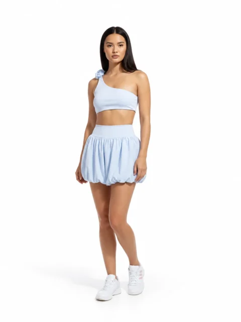 SELINE One-Shoulder Floral Sports Bra & Bubble Skirt Set