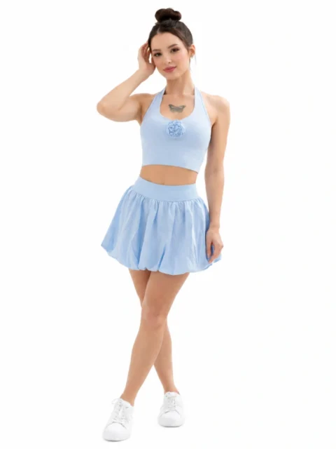 SELINE Women’s Halter Backless Crop Top & Bubble Skirt Set