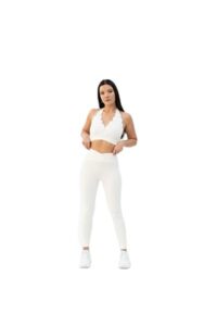 Deep V-Neck Wave Sports Bra With V waist legging (White, L)