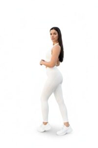 Deep V-Neck Wave Sports Bra With V waist legging (White, S)