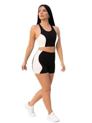 SELINE Black & White Matching Sports Set – Bra & High-Waist Yoga SHORTS