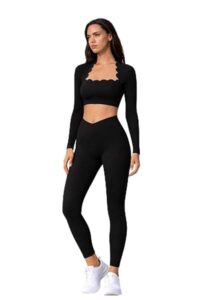 Wavy Square Neck Long Sleeve Yoga Top With V waist legging