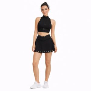 Women’s High Neck Yoga Top & Tennis Skirt Outfit