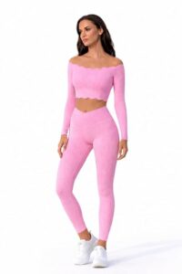 Wavy Off-Shoulder Long Sleeve With V waist legging