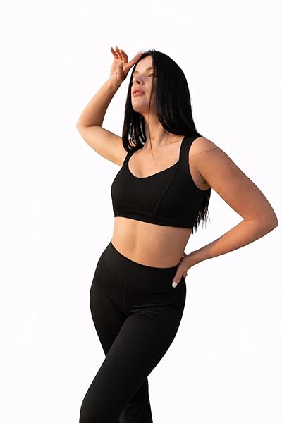 Women's Sleeveless Crop Top with Flare Pants, Black, 2 Piece Workout Set, Tight Sports Activewear - Image 4