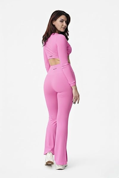 Women’s Twist Front V-Neck Long Sleeve Crop Top – Padded Sports Bra With flaer pant - Image 4