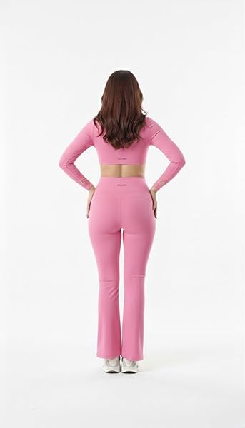 Women’s Twist Front V-Neck Long Sleeve Crop Top – Padded Sports Bra With flaer pant - Image 5